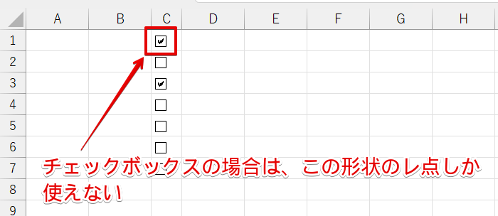 チェックボックスで挿入したレ点