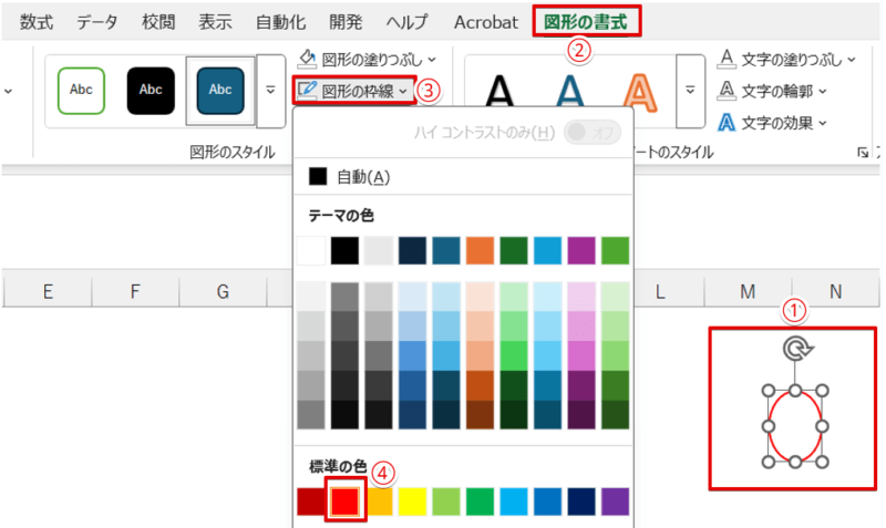 楕円の枠線の色を変更