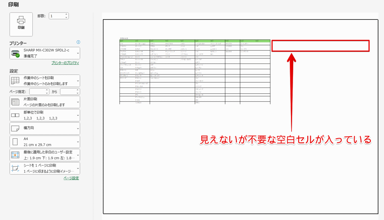 無駄な空白が入った状態
