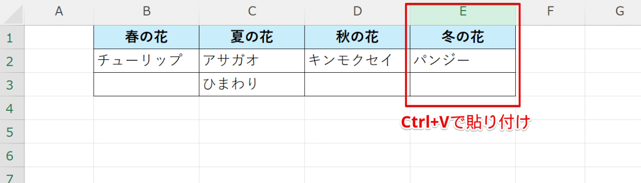 移動したい列に貼り付け