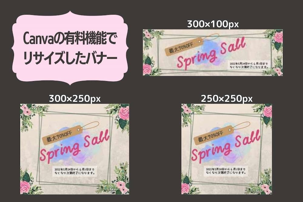 Canvaの有料機能「マジックリサイズ」で各種バナーサイズにサイズ変更をしたデザイン