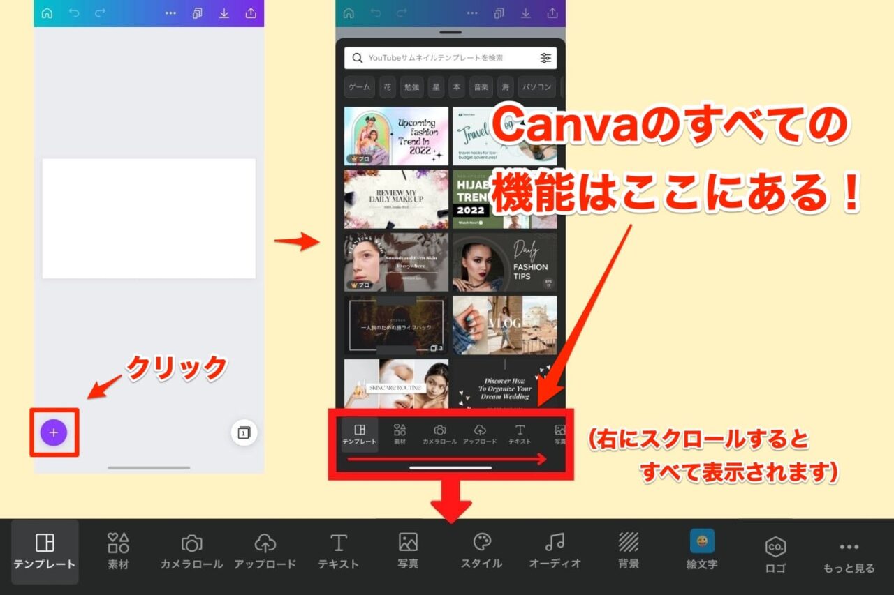 Canvaのすべての機能が収納されている場所