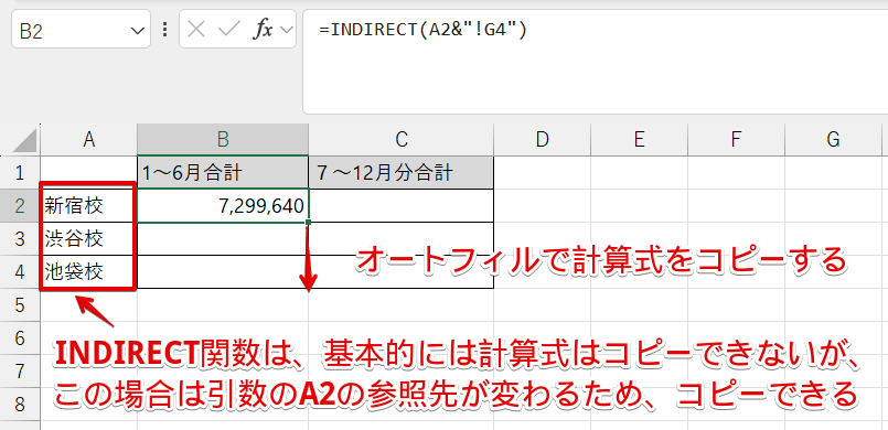 「B2」の計算式をコピー