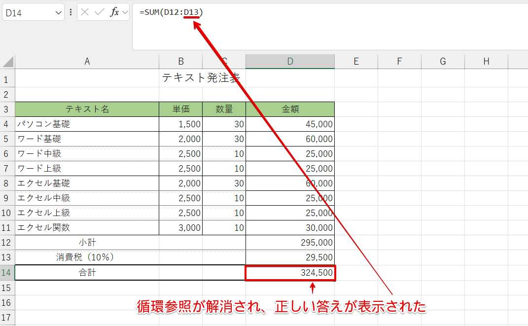 循環参照が解消されて正しい結果が表示された