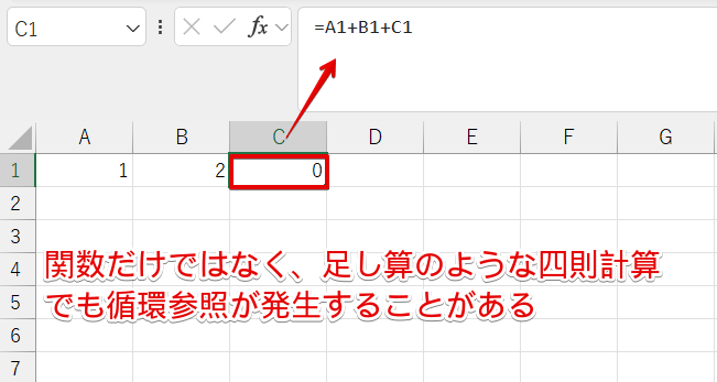 足し算のような四則計算でも循環参照エラーになる場合がある