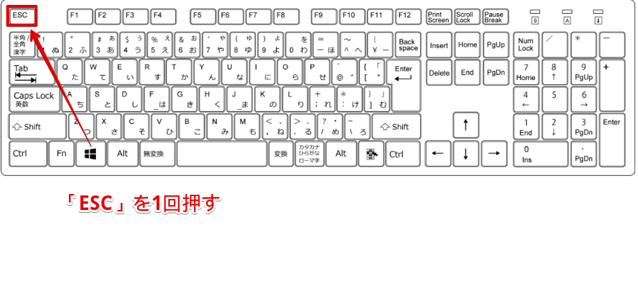 「ESC」を1回押す