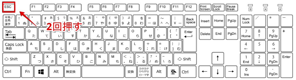 キーボードにある「ESC」を2回押す