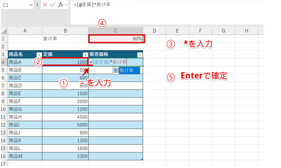 セル参照と同じ手順で数式を入力
