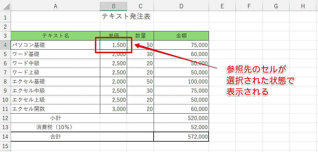 参照先のセルにジャンプできた