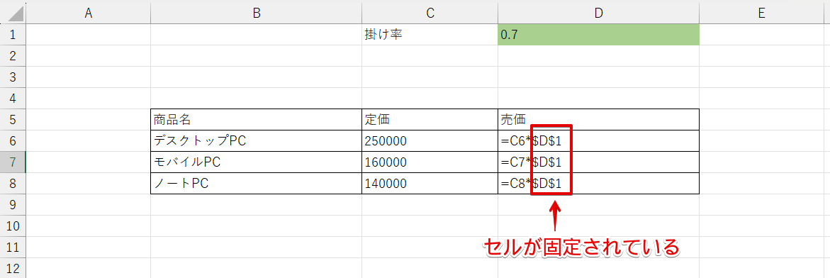 セルを固定した計算式