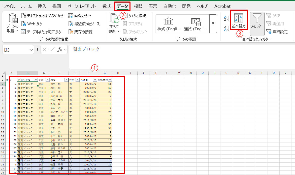 「並べ替え」を選択