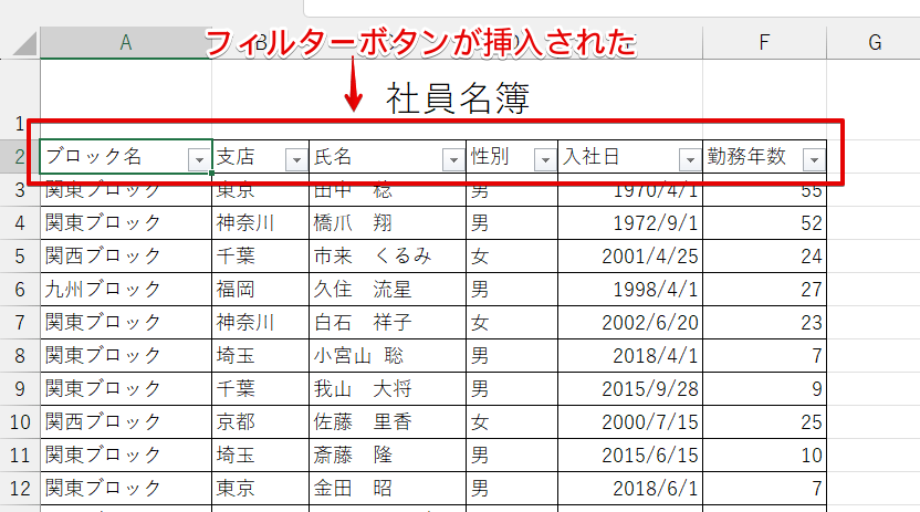 フィルターボタンが挿入された