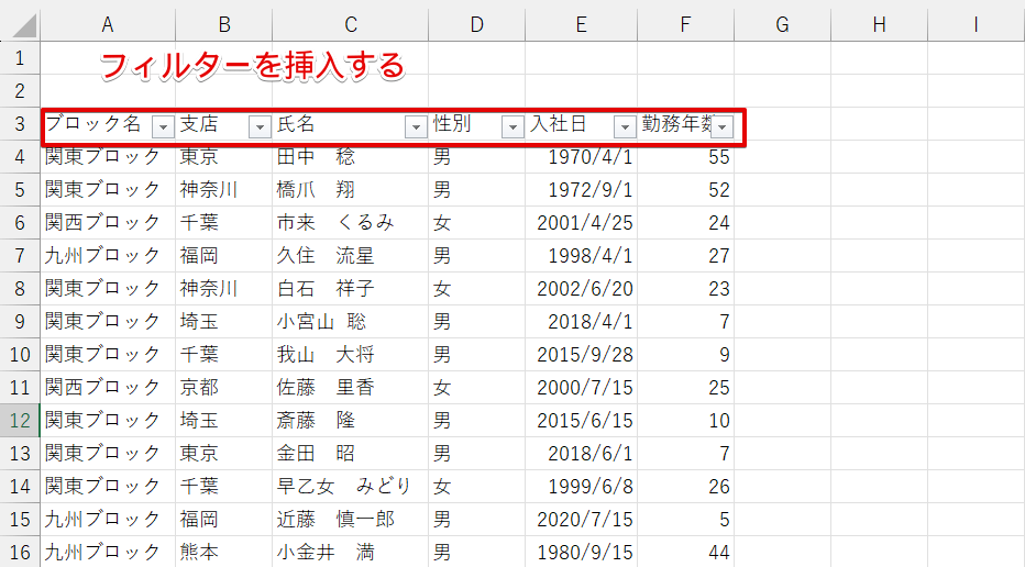 フィルターを挿入