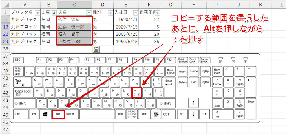 可視セルを選択するショートカット