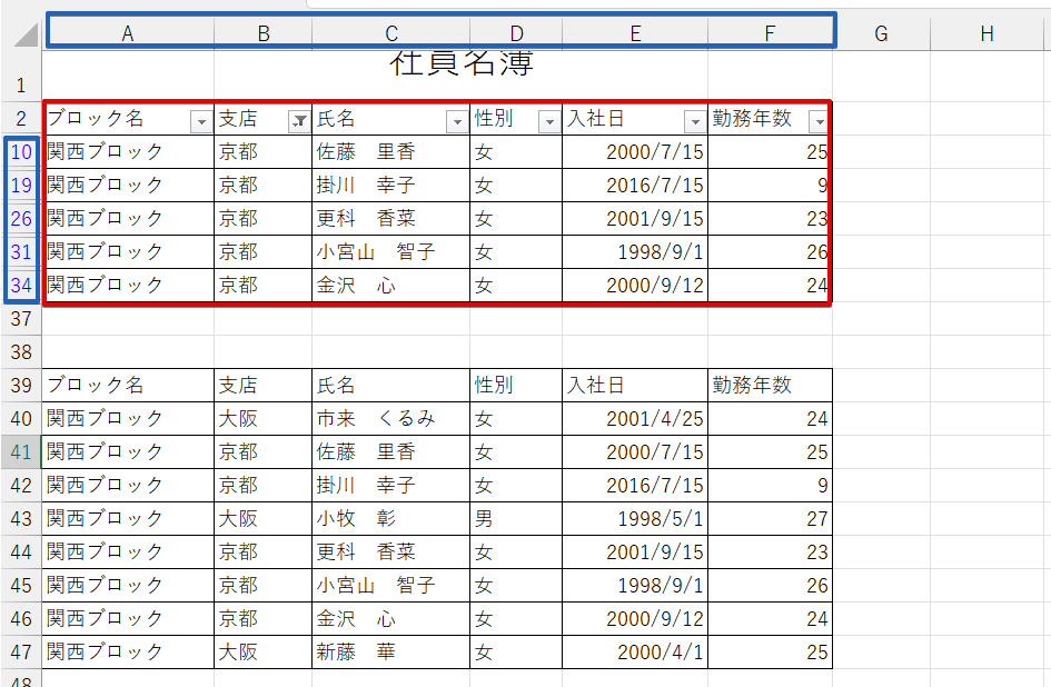 上にあるデータの列幅の影響を受けてしまう