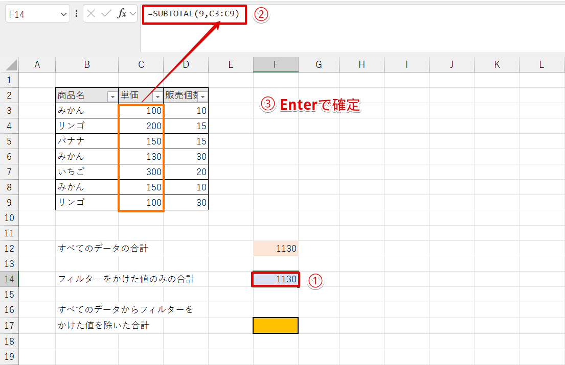 フィルターをかけた値だけを合計する