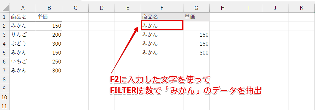 FILTER関数で必要なデータを抽出
