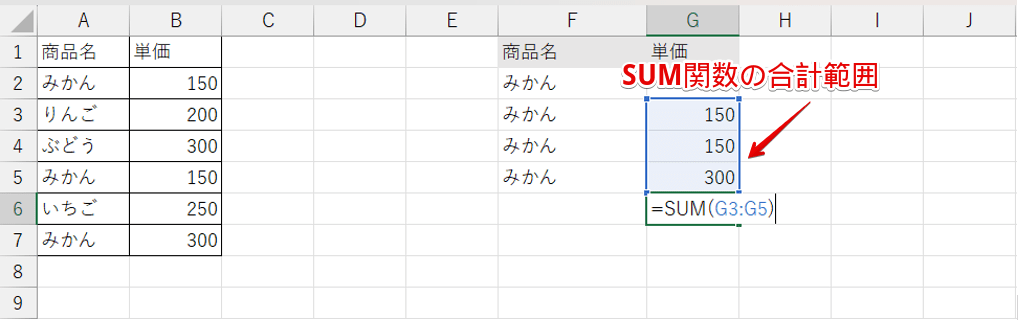 SUM関数の合計範囲