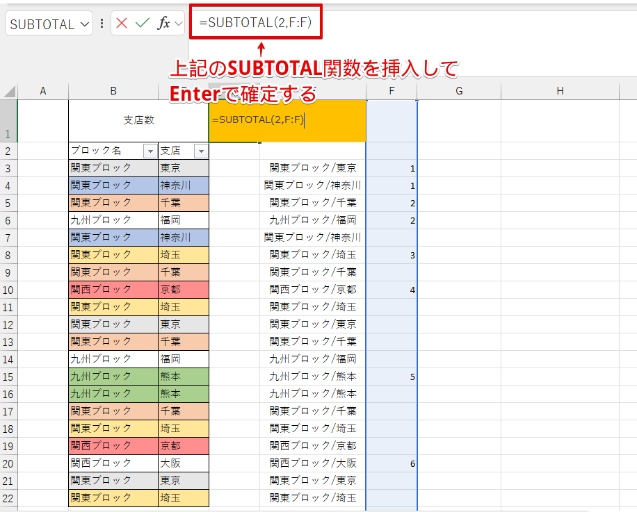 SUBTOTAL関数を挿入