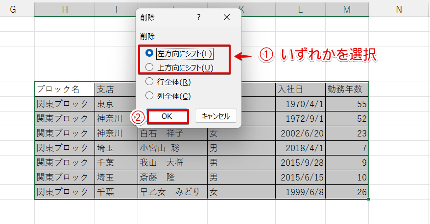 左方向または上方向にシフトする