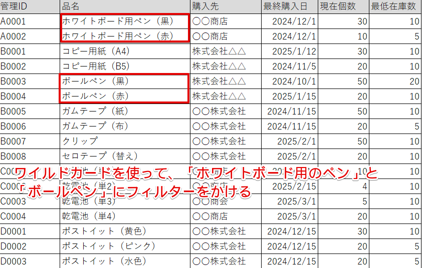 商品名が異なるデータにフィルターをかける