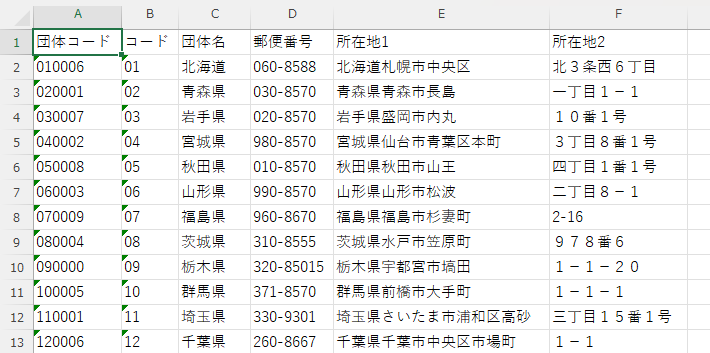 県庁所在地一覧を使用