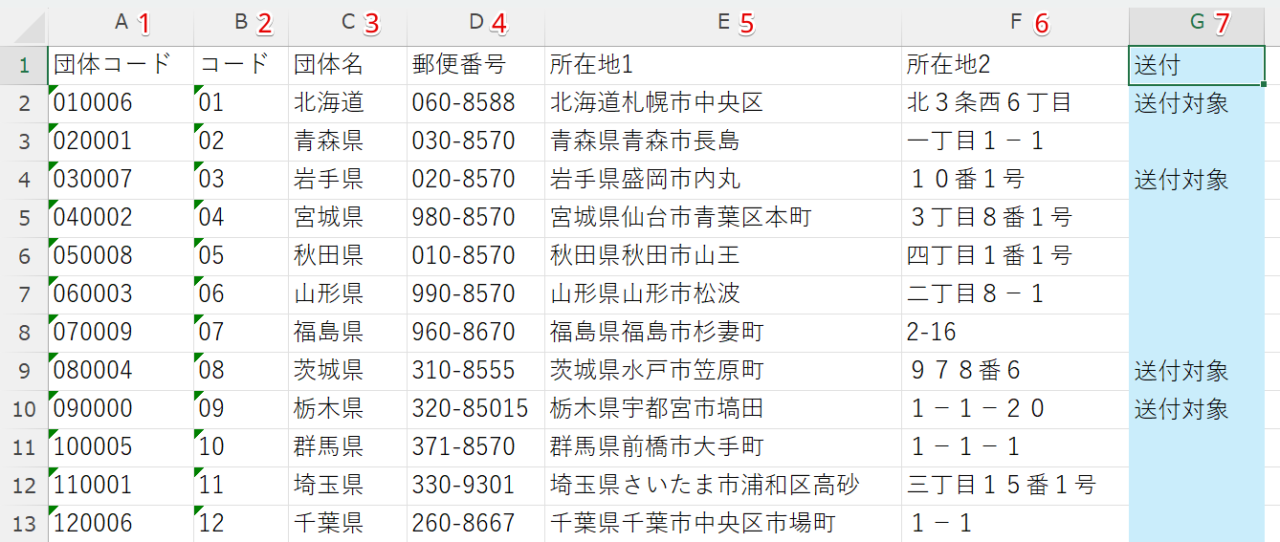 列は左から○番目で数える