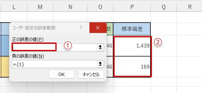 「正の誤差範囲の値」を設定