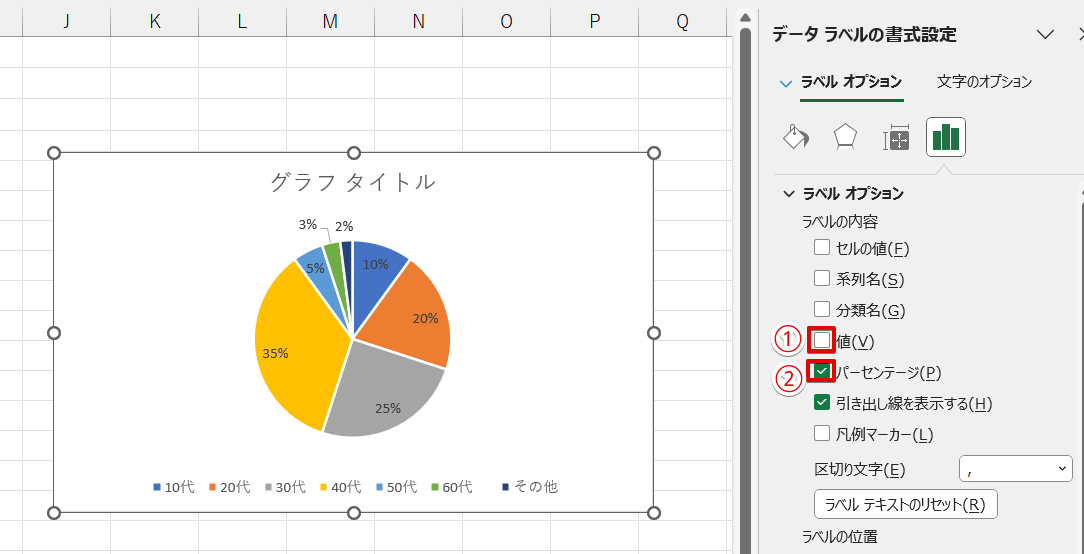 「パーセンテージ」にチェックを入れる