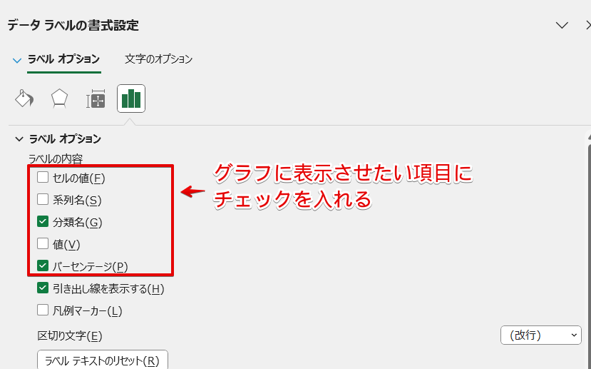 グラフ内に表示させたい項目にチェックを入れる