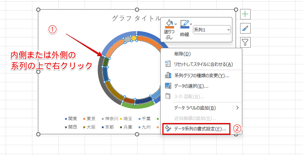 「データ系列の書式設定」を選択