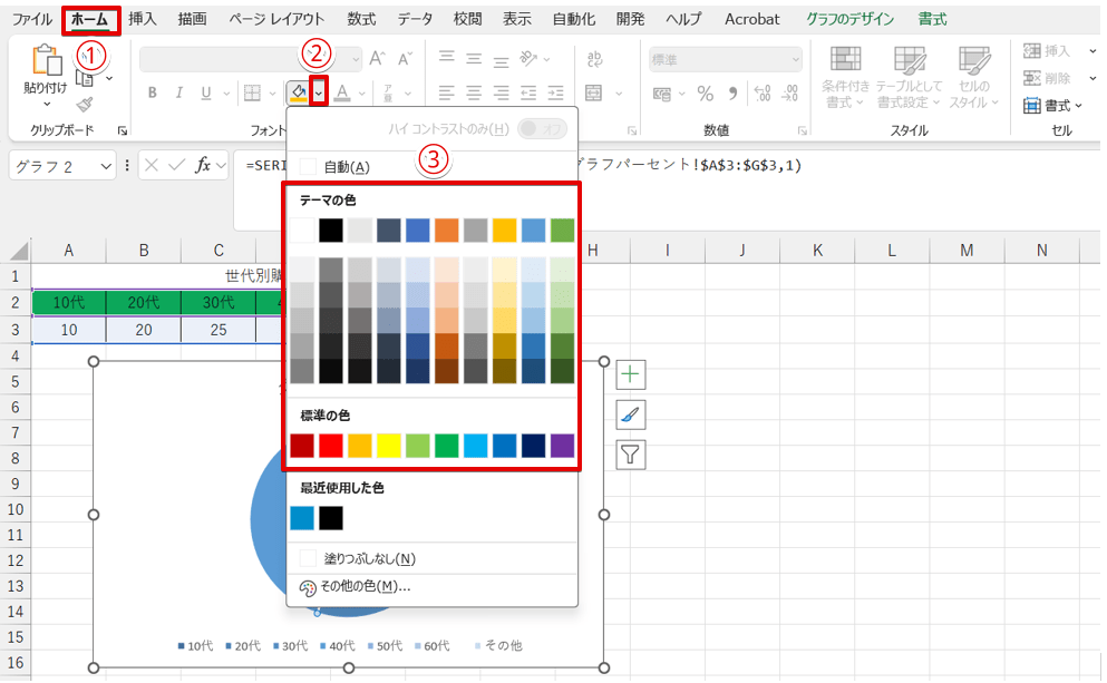 「塗りつぶし」を使って色を変更