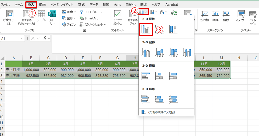 「集合縦棒」をクリック