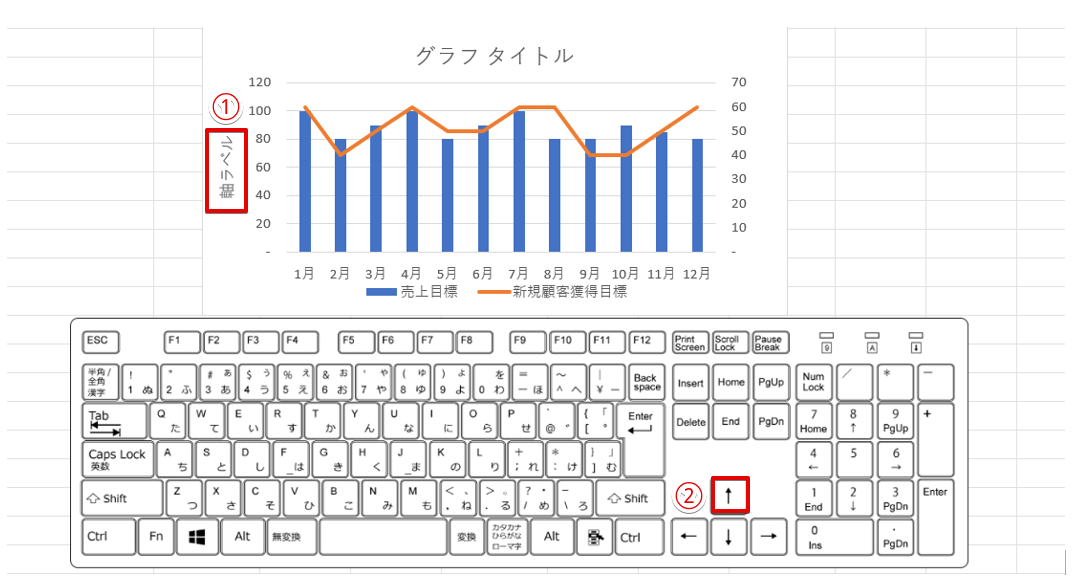 「軸ラベル」のテキストボックスをダブルクリックする