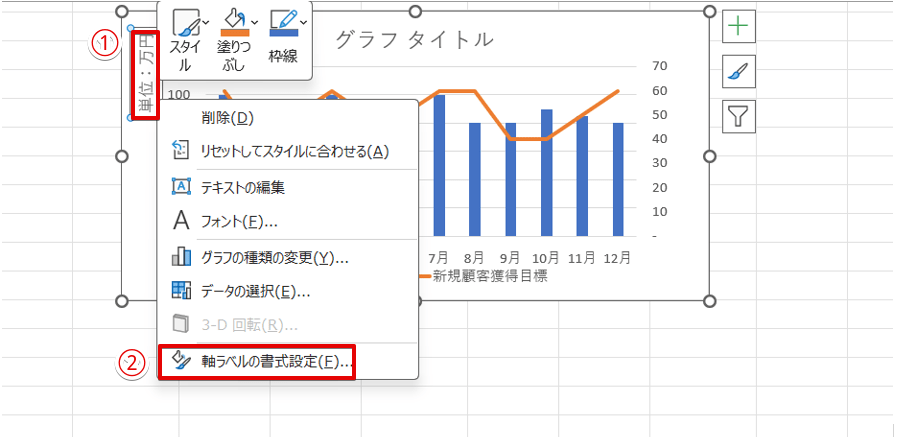 「軸ラベルの書式設定」を選択