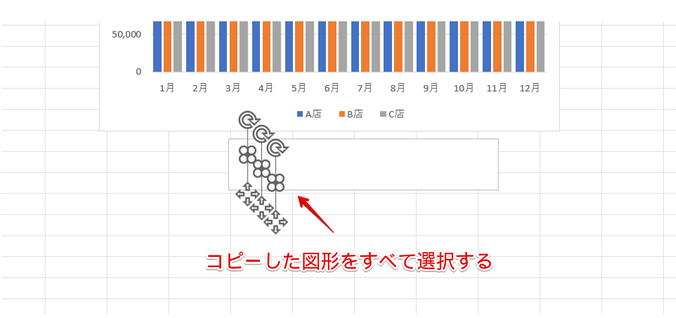 コピーした図形をすべて選択