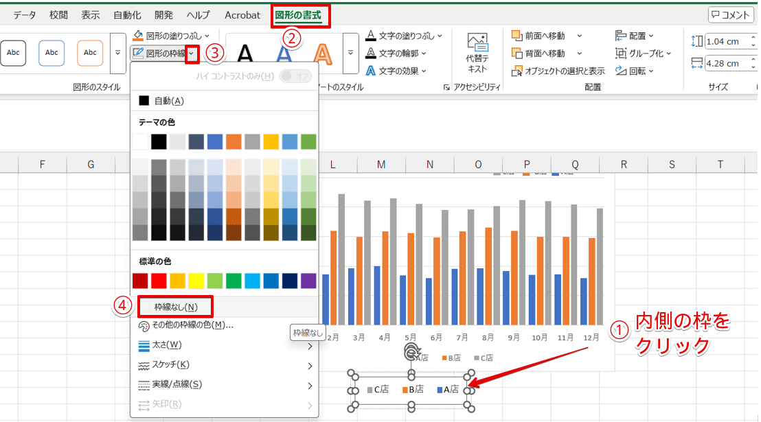 テキストボックスの枠線をなしにする