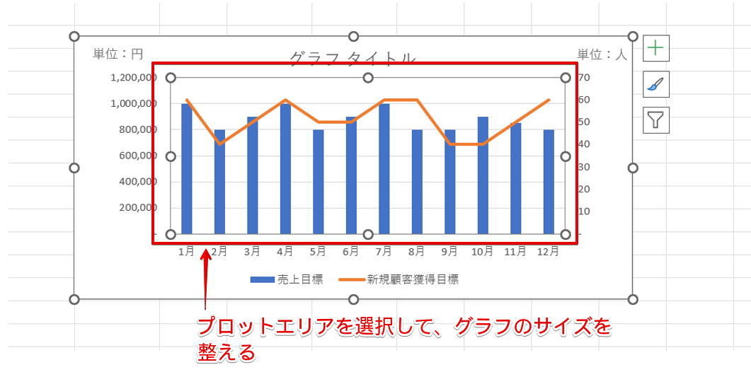 「プロットエリア」を選択して余白を調整