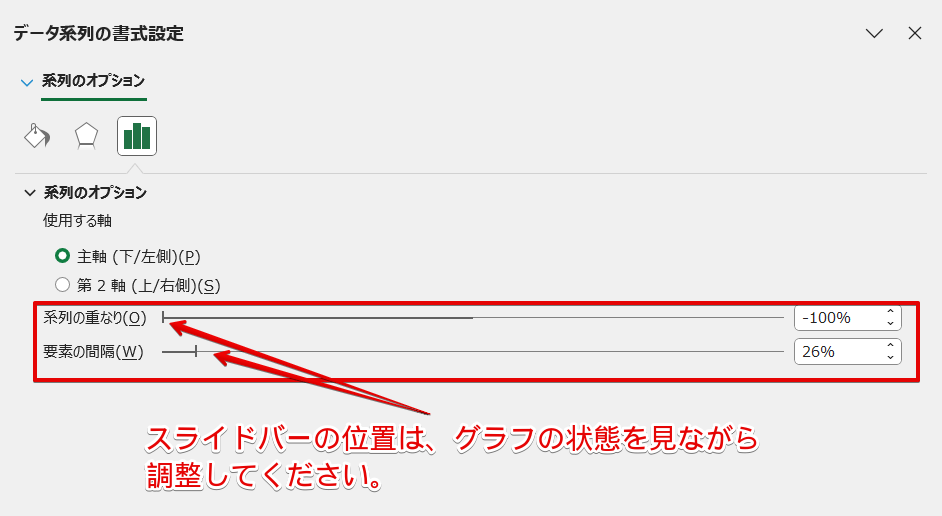スライドバーの位置はグラフを見ながら調整する