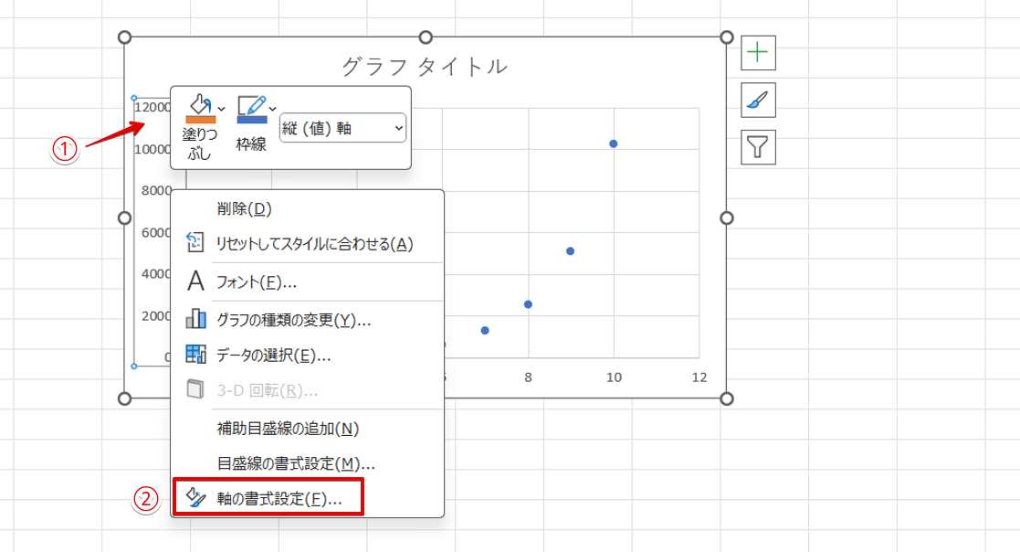 「軸の書式設定」を選択