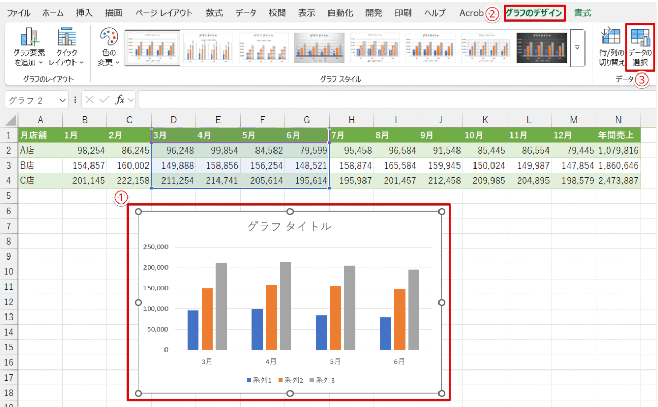 「データの選択」のアイコンを押す