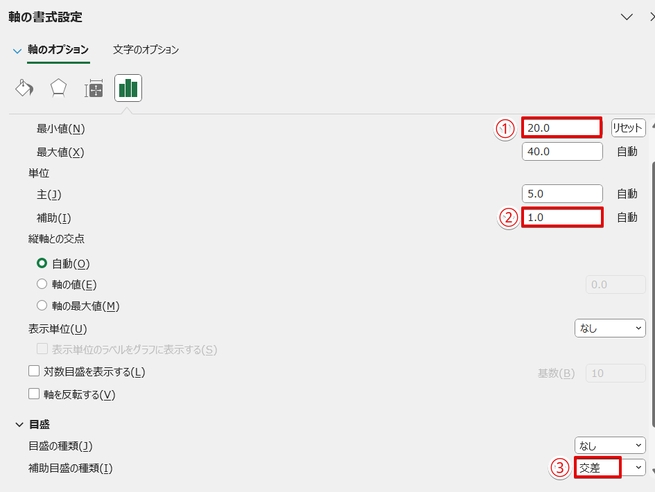 「最小値」を変更