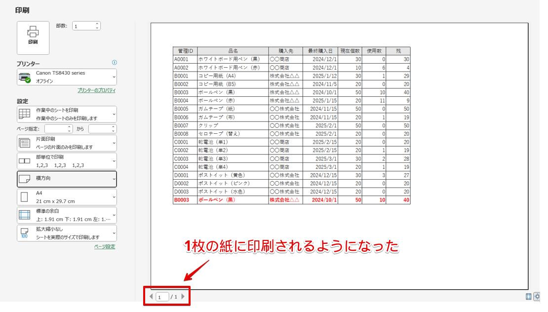 1枚の用紙に印刷されるようになった