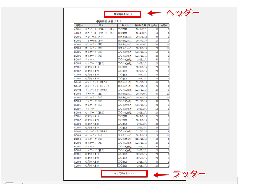 「ヘッダー」と「フッター」