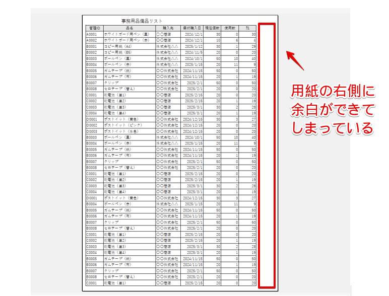 余白が変更された