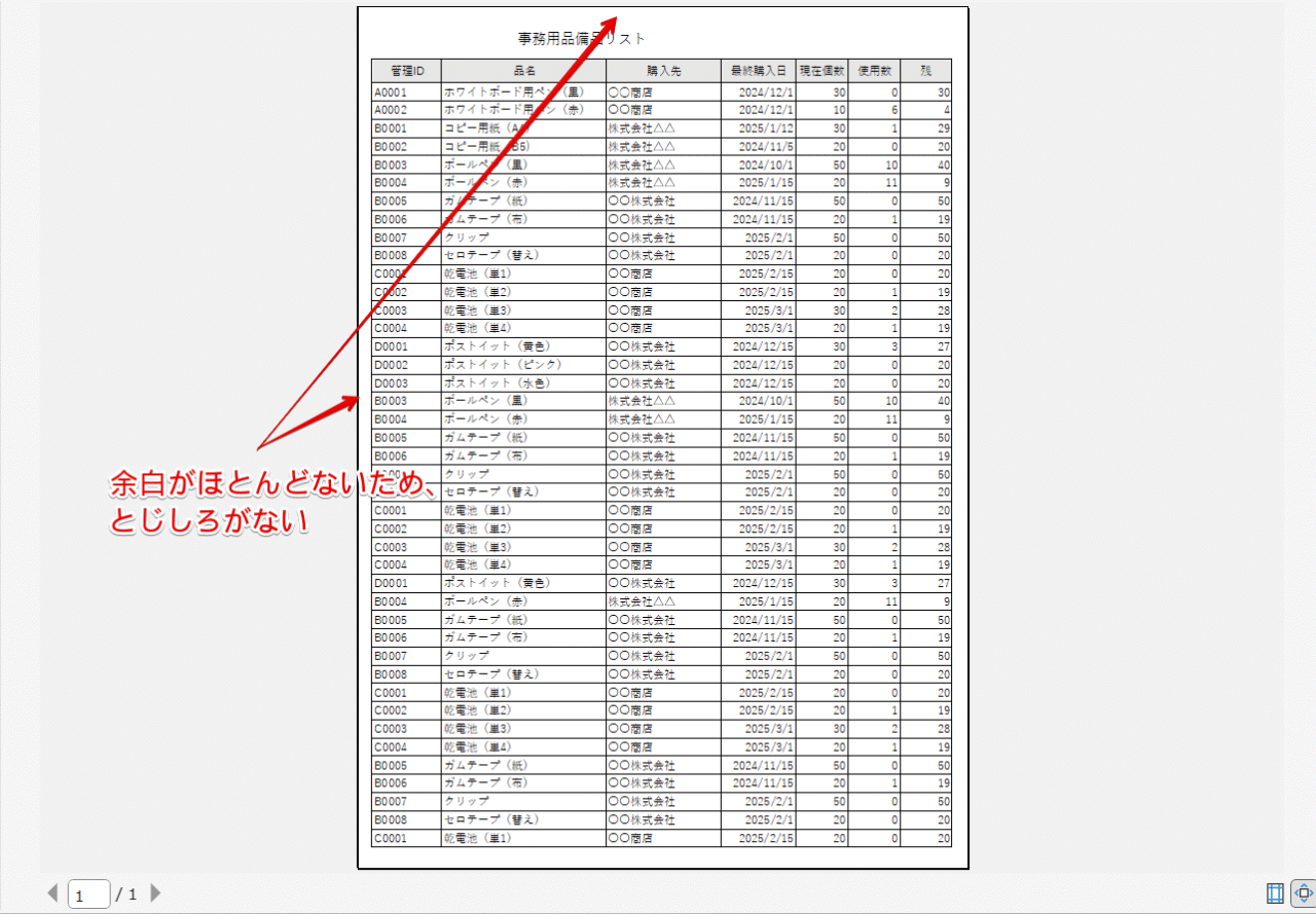 余白がほとんどない