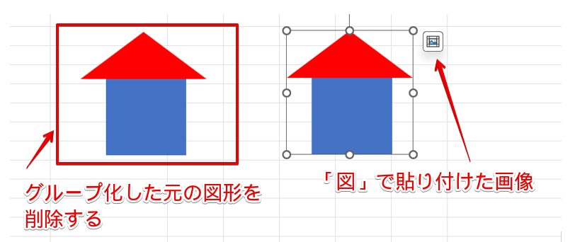 グループ化した元の図形を削除