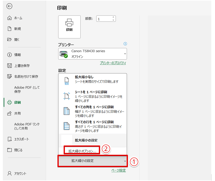 「拡大縮小オプション」を選択