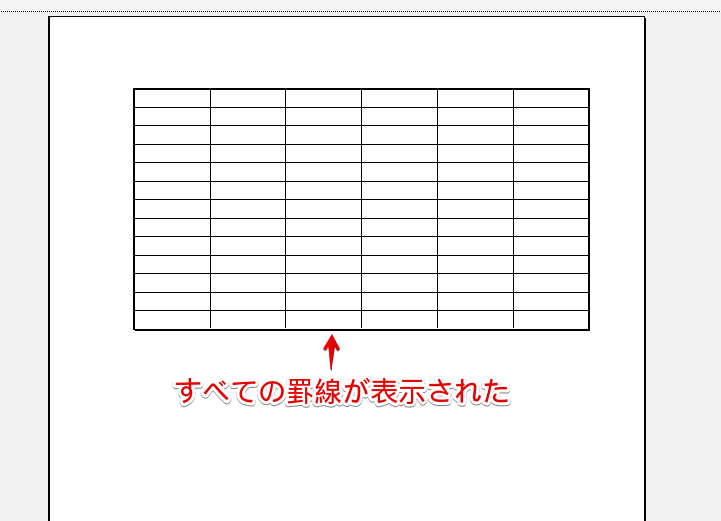すべての罫線が表示されるようになった