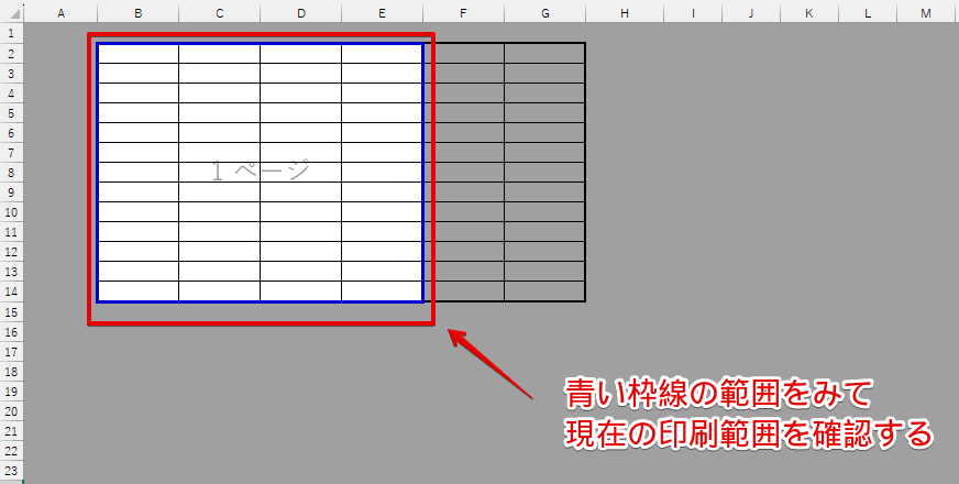 印刷範囲が設定されている範囲を確認する